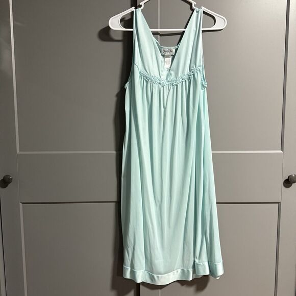Vanity Fair Women V-Neck Sleeveless Chiffon Chemise Midi Nightgown Blue Large - Picture 1 of 11